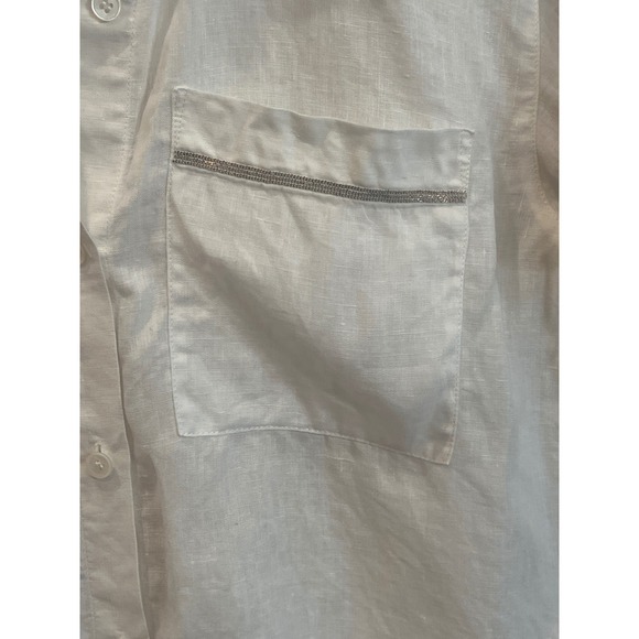 Lafayette 148 New York White Linen Short Sleeve Button Up Shirt Size S - Picture 3 of 5